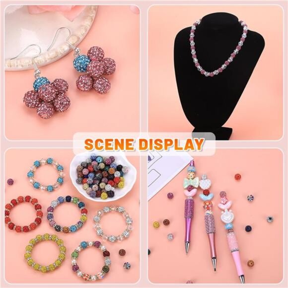 Jewelry Making Beads Set, 590 PCS 10mm Round Mixed Color Rhinestone - Picture 4 of 7